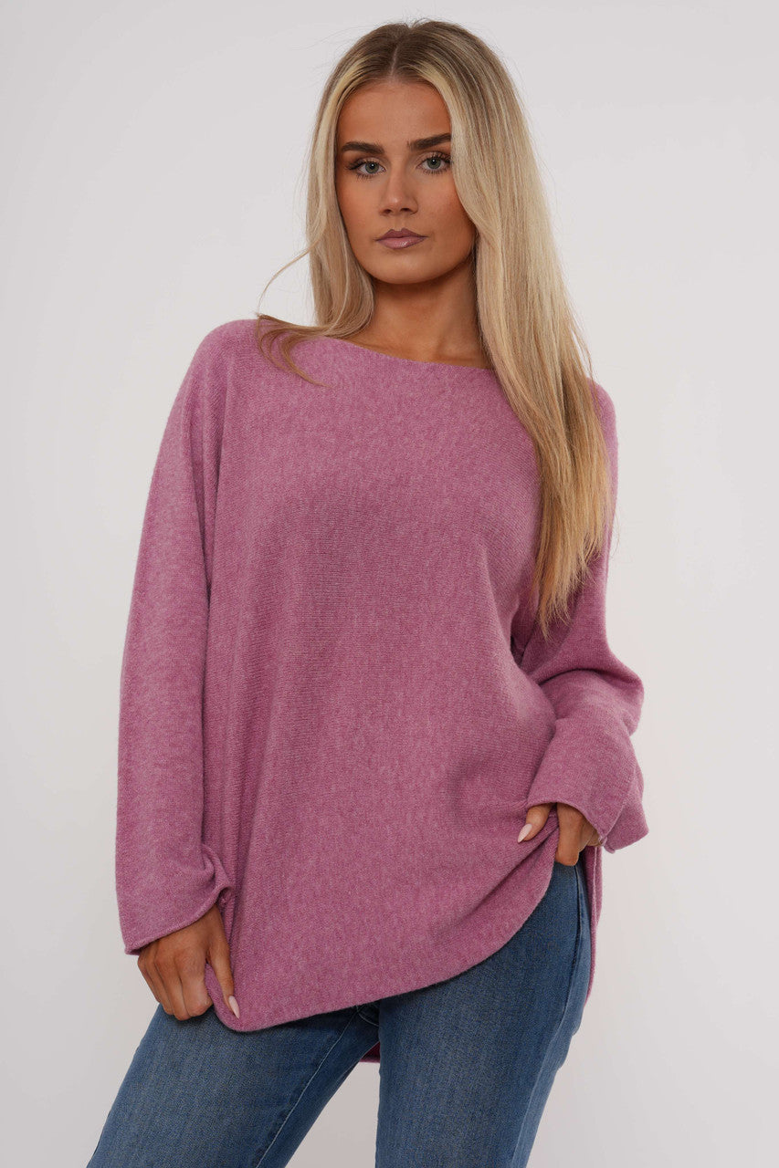 Gebreide top met lange mouwen - Oudroze