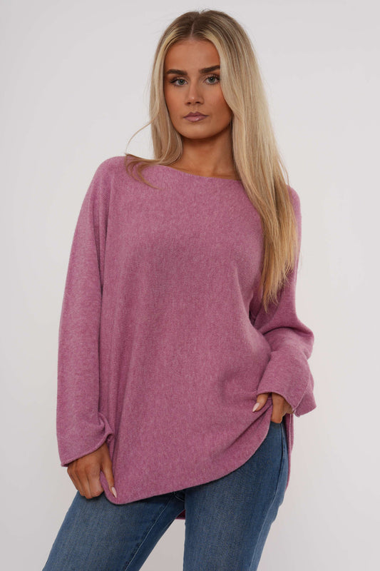 Gebreide top met lange mouwen - Oudroze