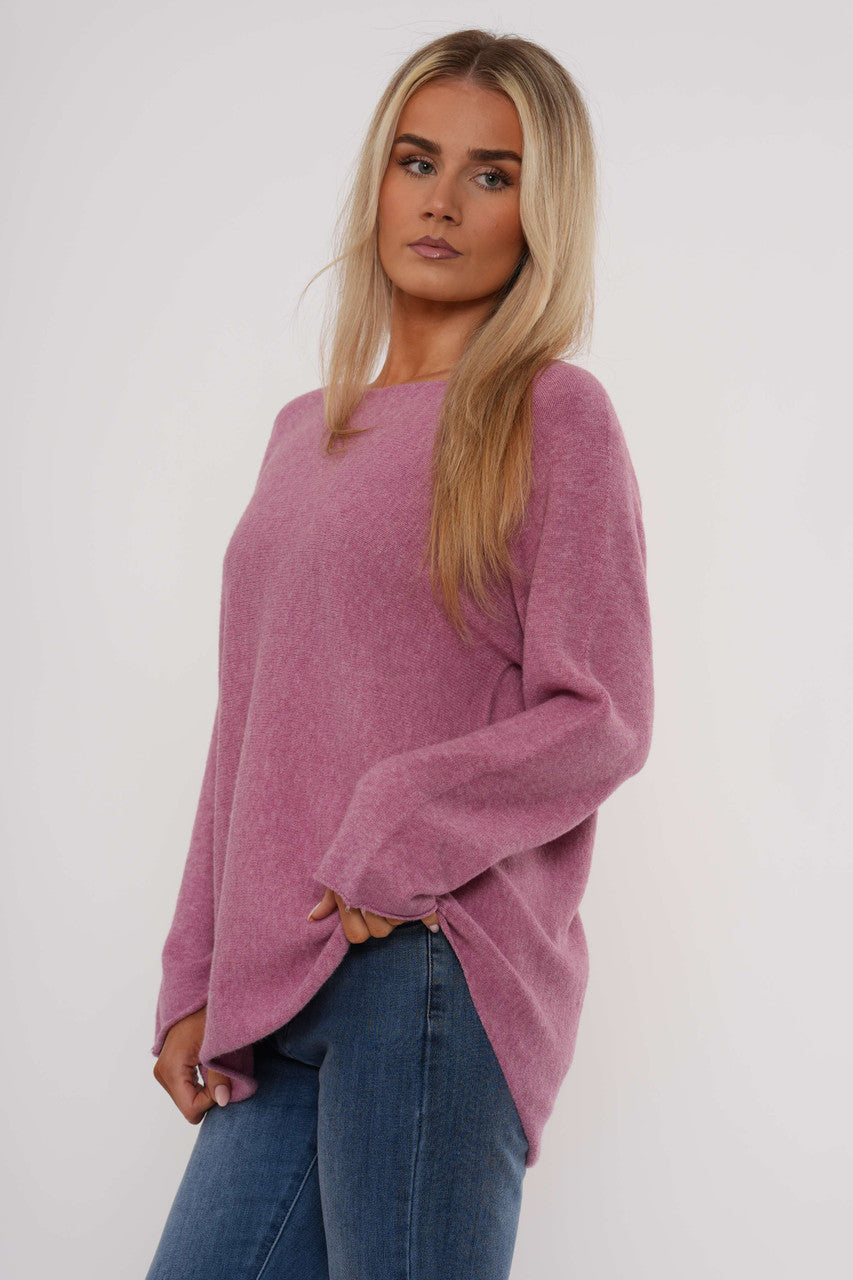 Gebreide top met lange mouwen - Oudroze