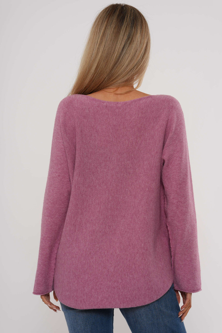 Gebreide top met lange mouwen - Oudroze