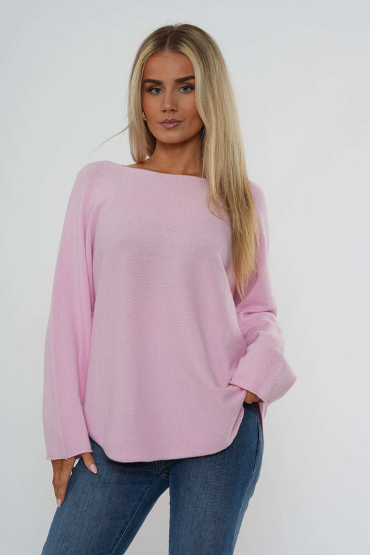 Gebreide top met lange mouwen - Babyroze