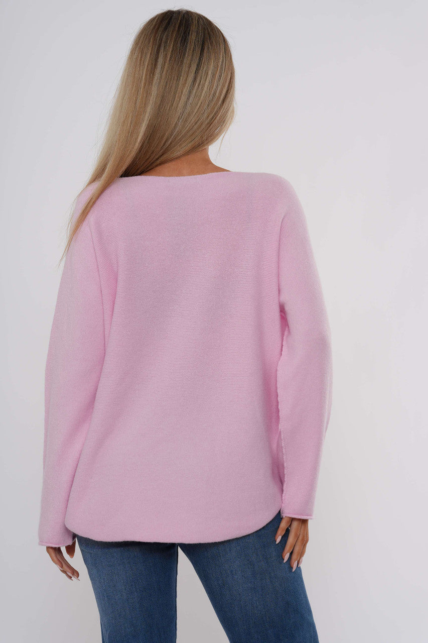 Gebreide top met lange mouwen - Babyroze
