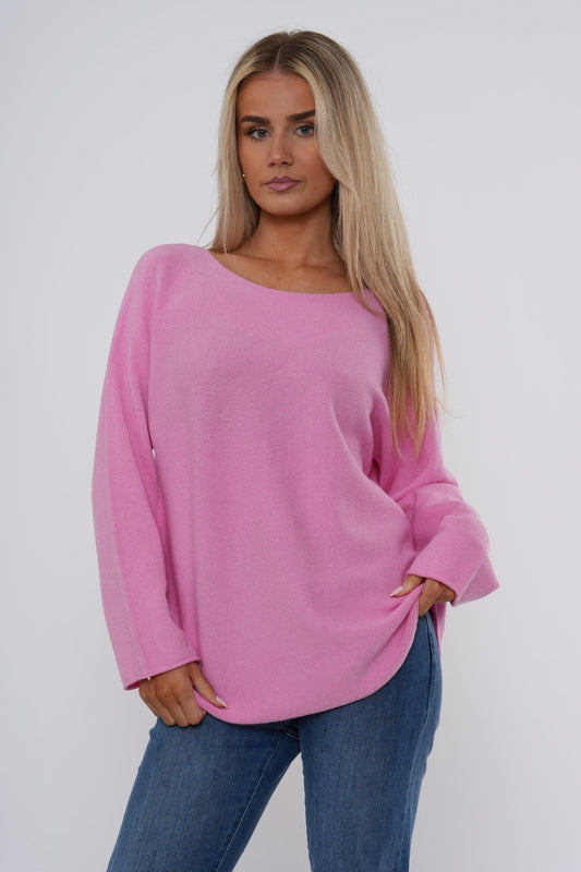 Gebreide trui met lange mouwen, roze