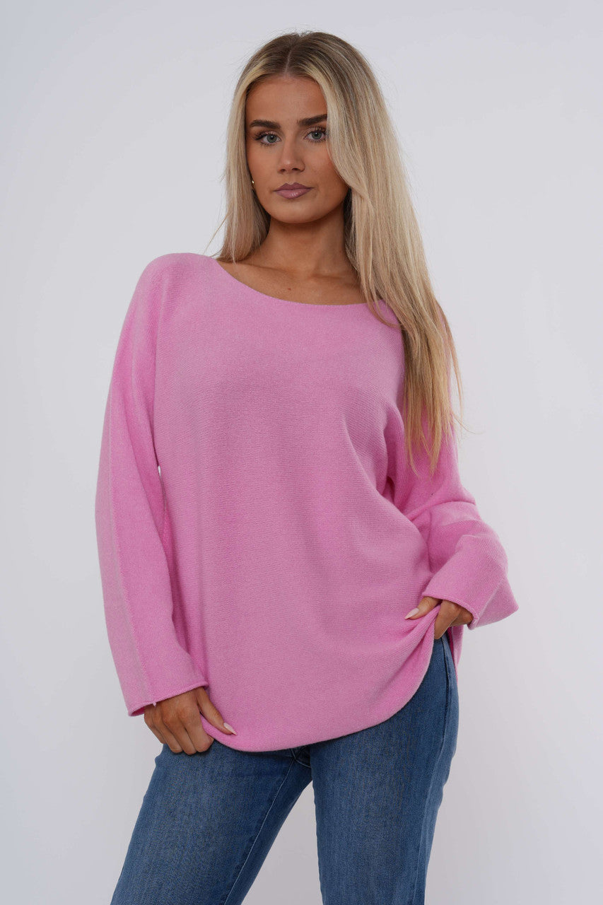 Gebreide top met lange mouwen - Middenroze