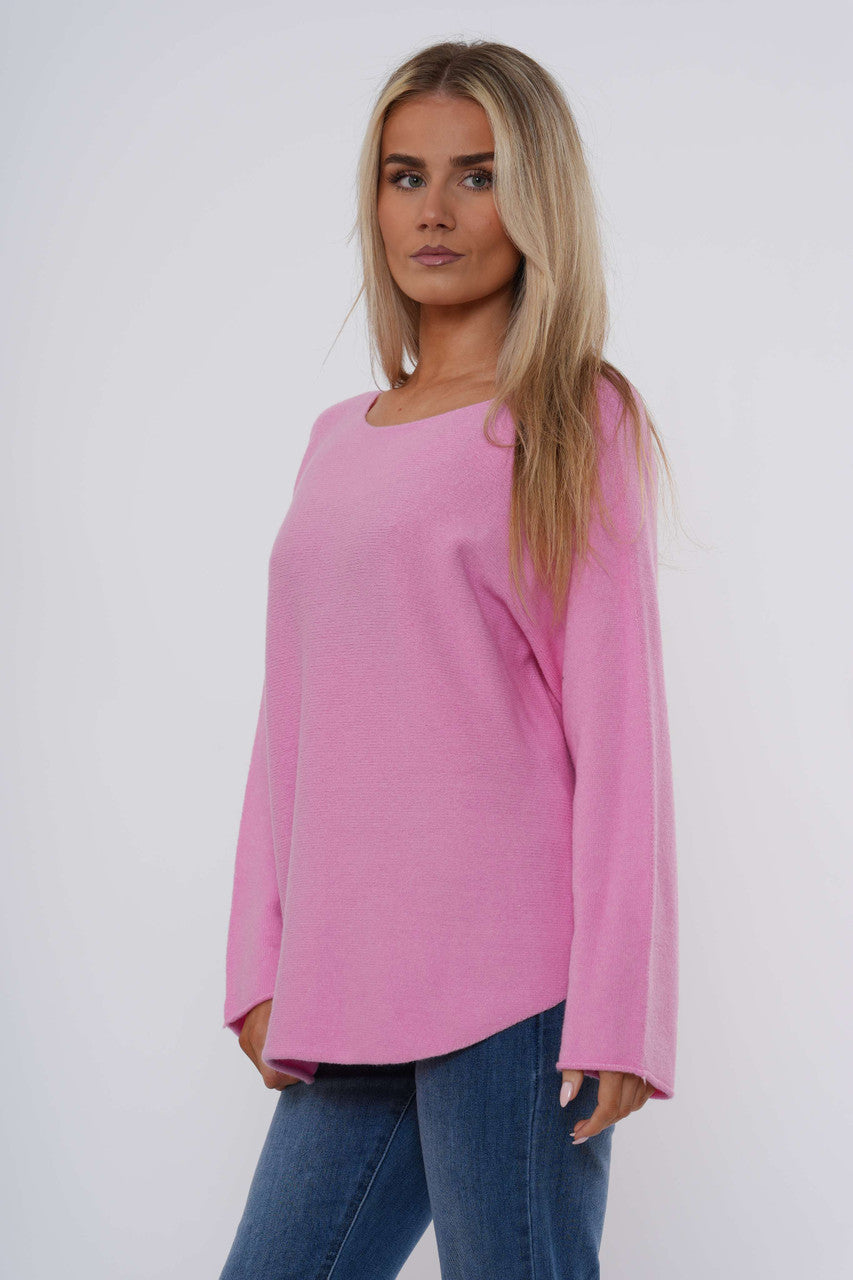Gebreide top met lange mouwen - Middenroze