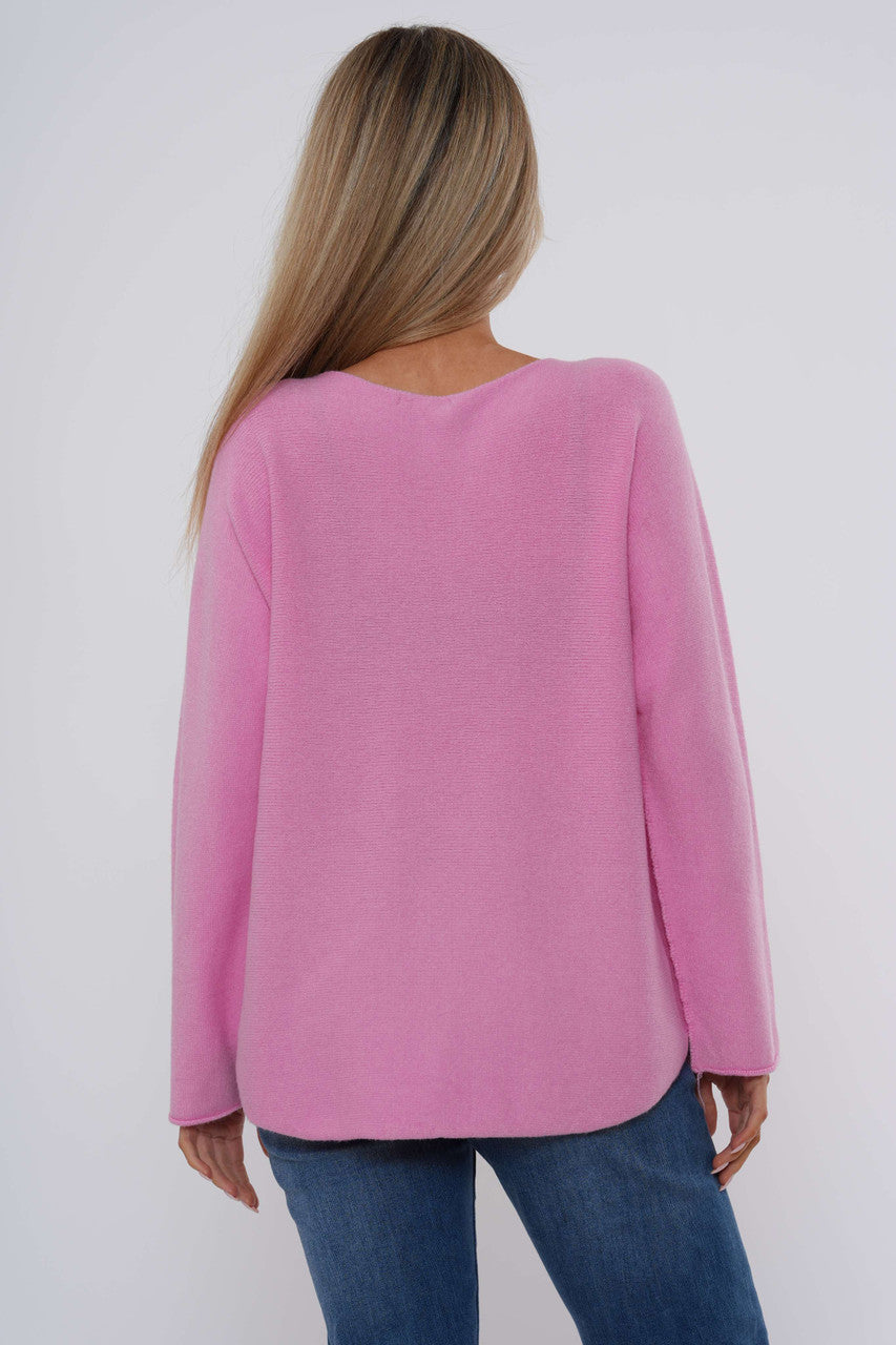 Gebreide top met lange mouwen - Middenroze