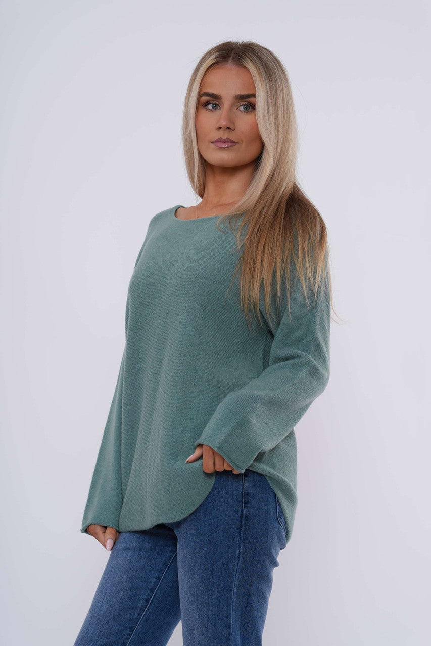 Gebreide top met lange mouwen - Saliegroen