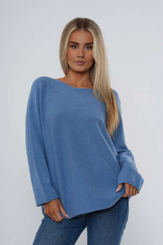 Gebreide top met lange mouwen - Denim