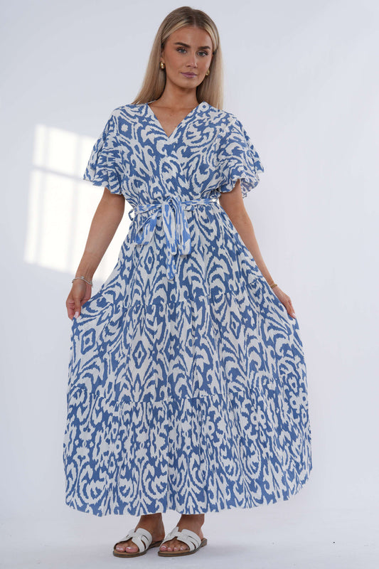 Abstract Print Tiered Maxi Dress – Denim