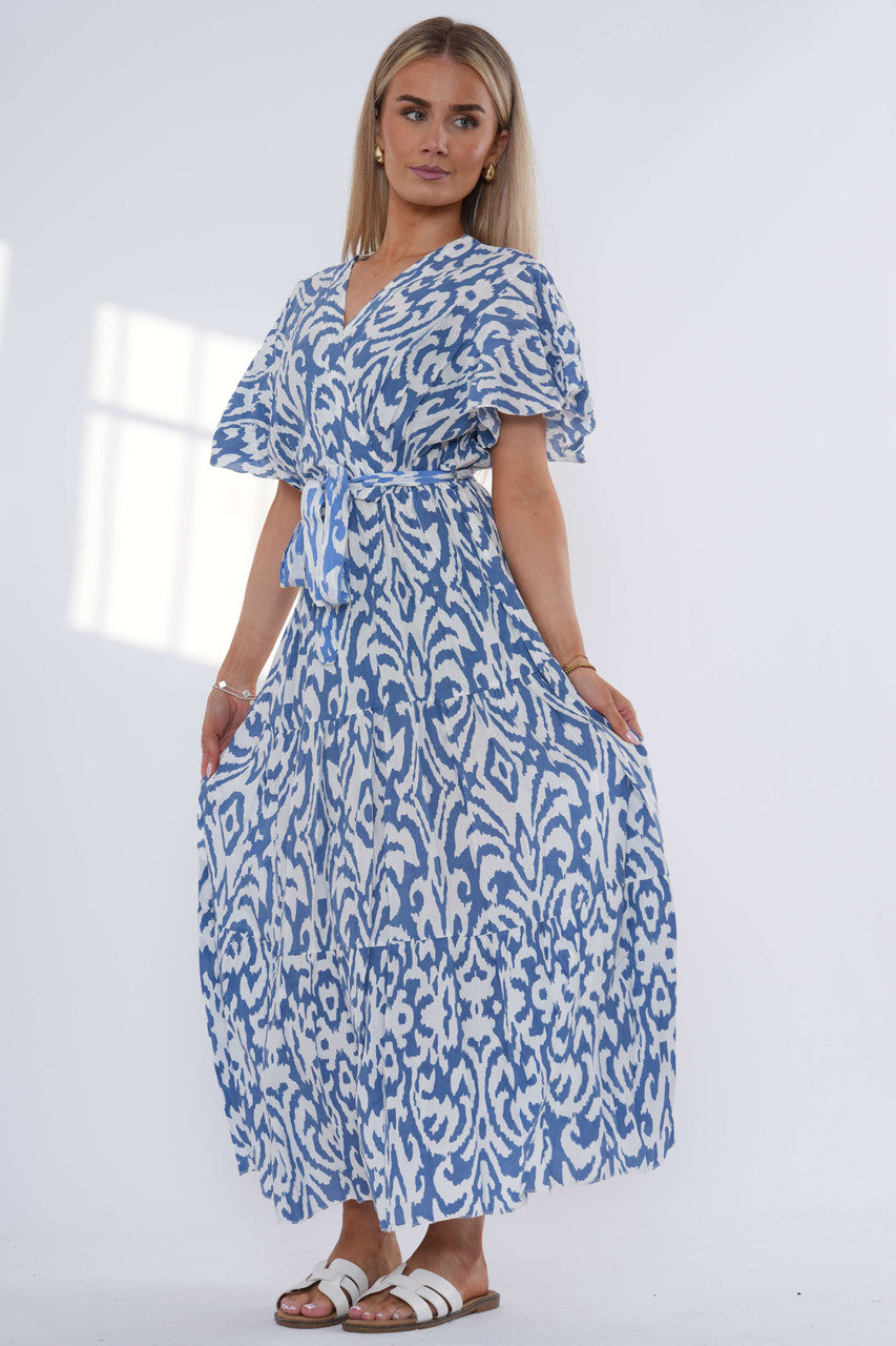 Abstract Print Tiered Maxi Dress – Denim