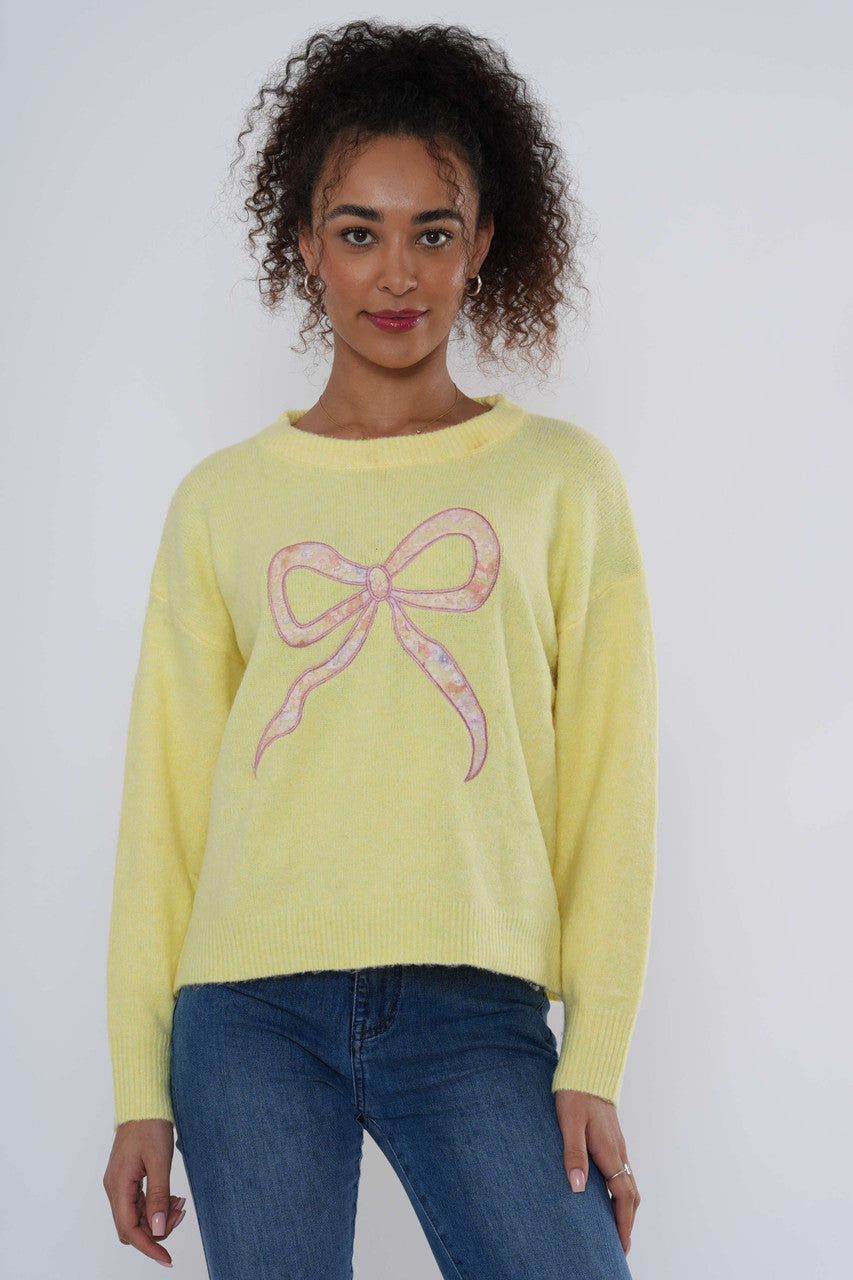 Bow Motif Knit Jumper -Lemon