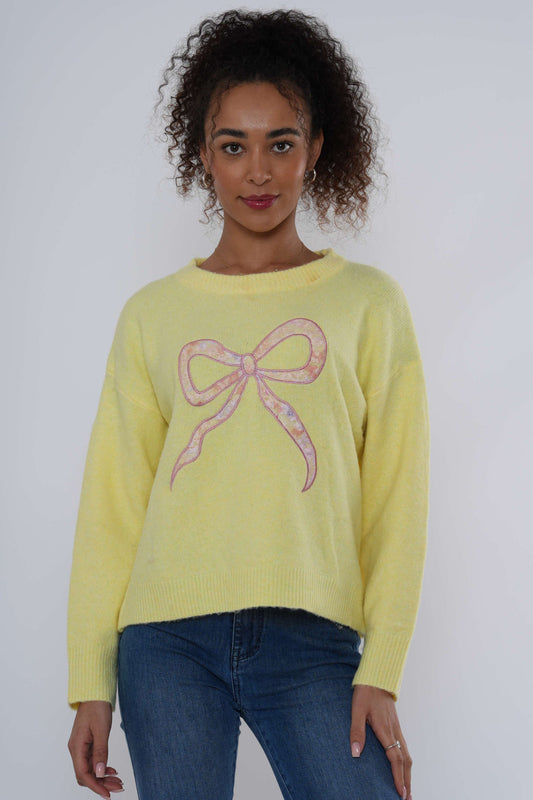 Bow Motif Knit Jumper -Lemon