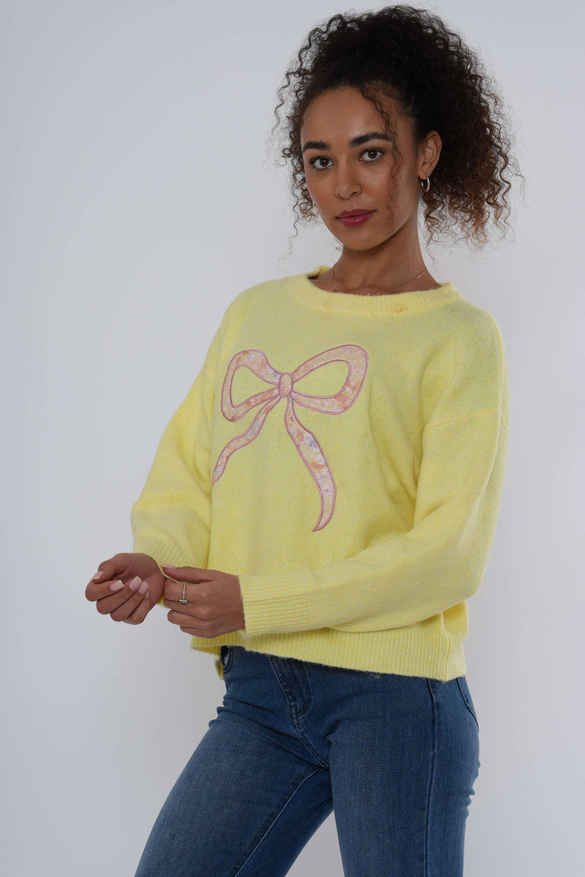 Bow Motif Knit Jumper -Lemon