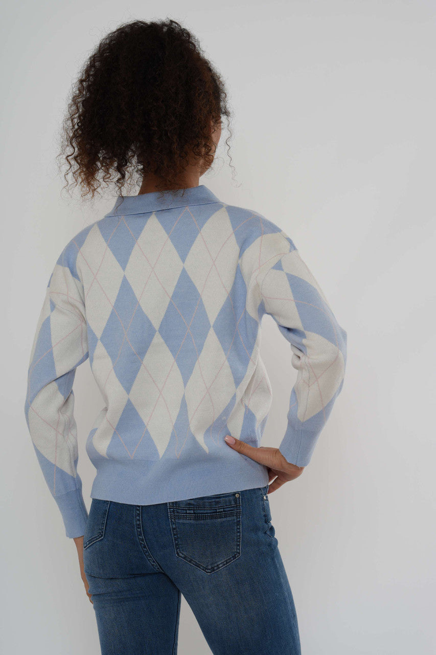 Argylegebreide polotrui - Blauw