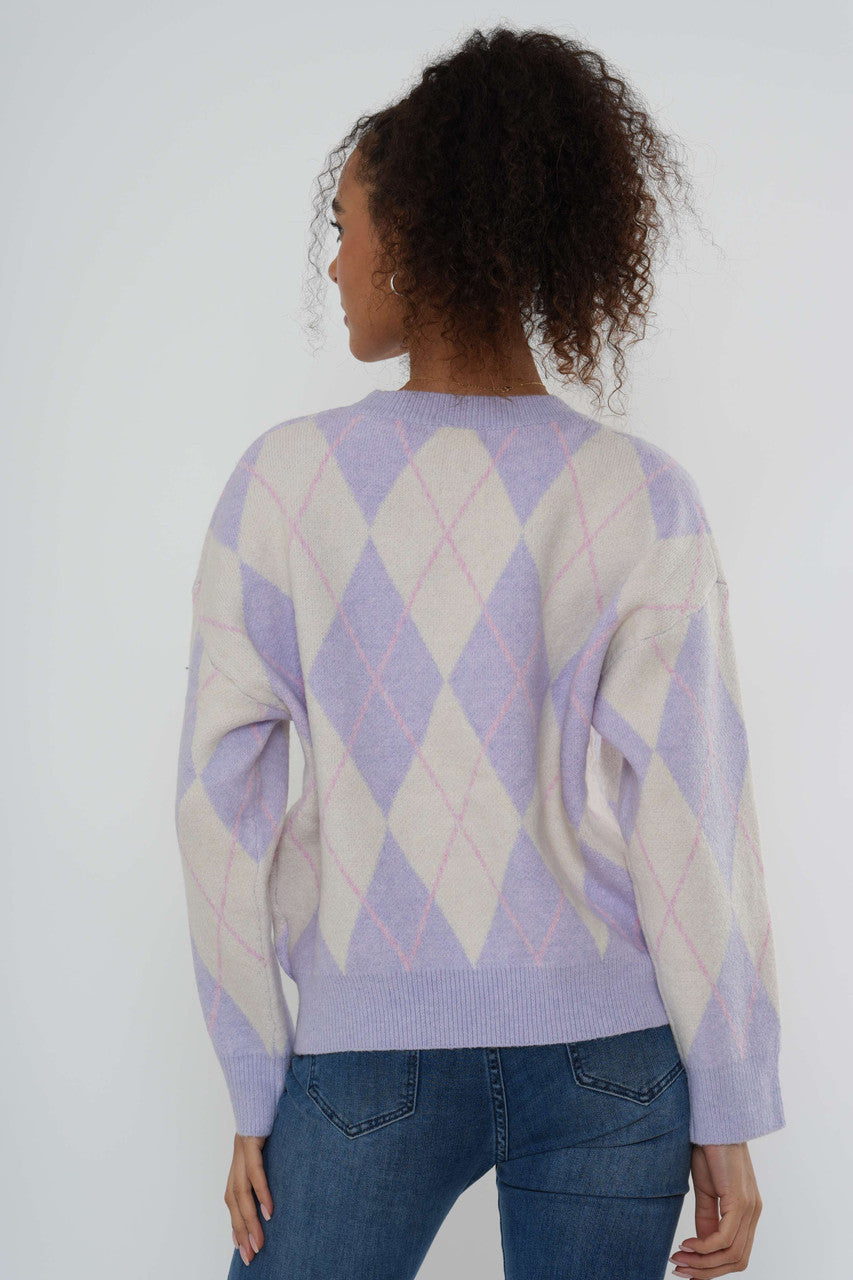 Argylegebreide trui - Paars