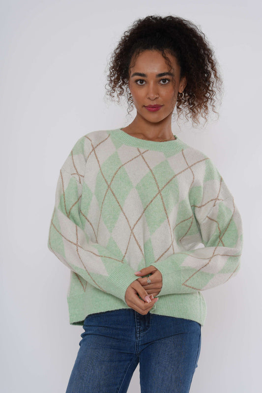 Argylegebreide trui - Groen