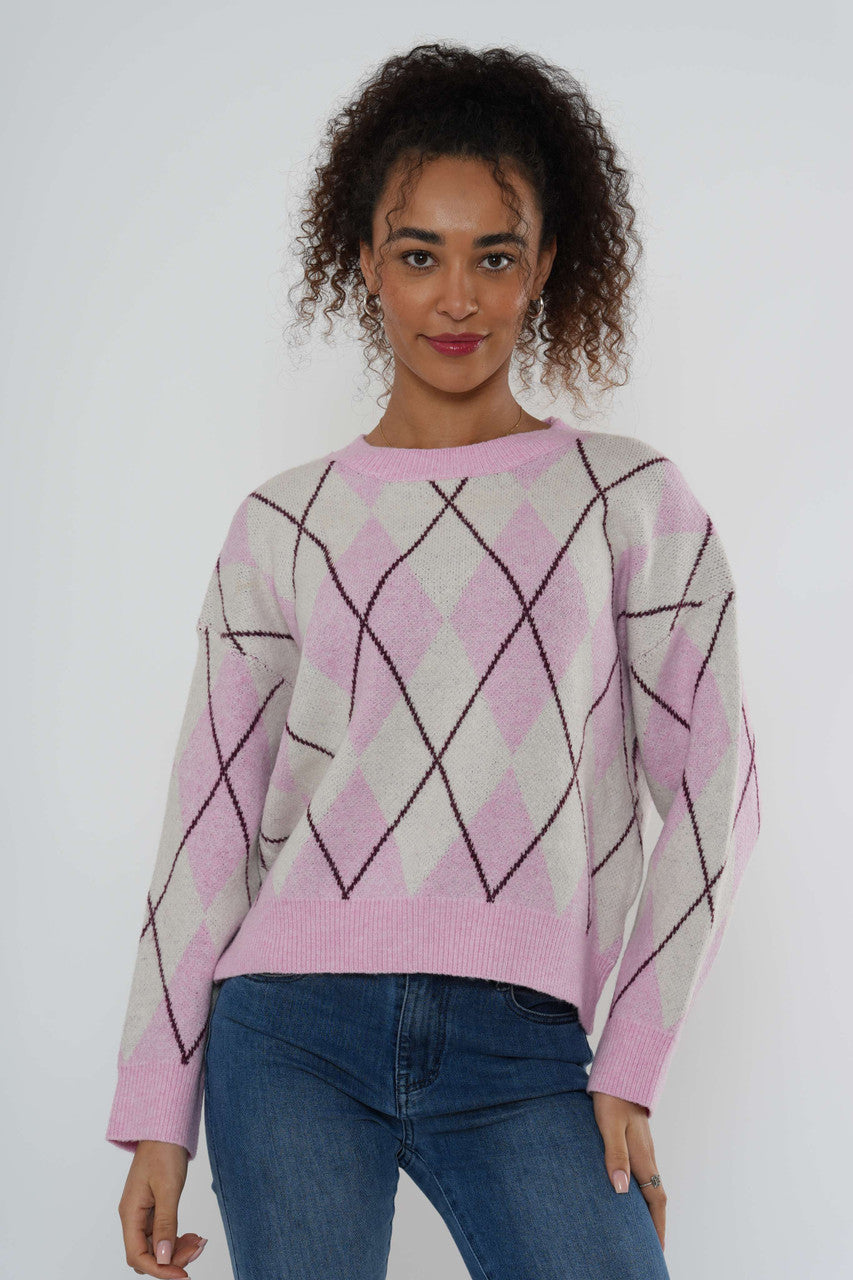 Argylegebreide trui - Roze
