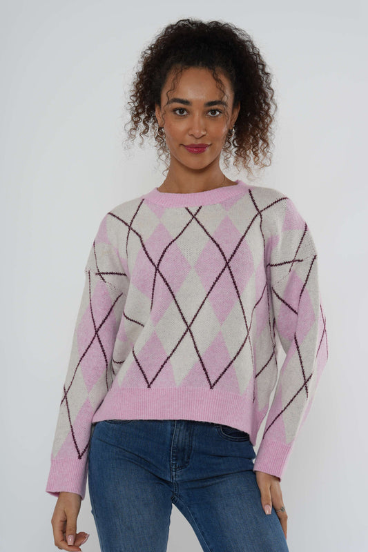 Argylegebreide trui - Roze
