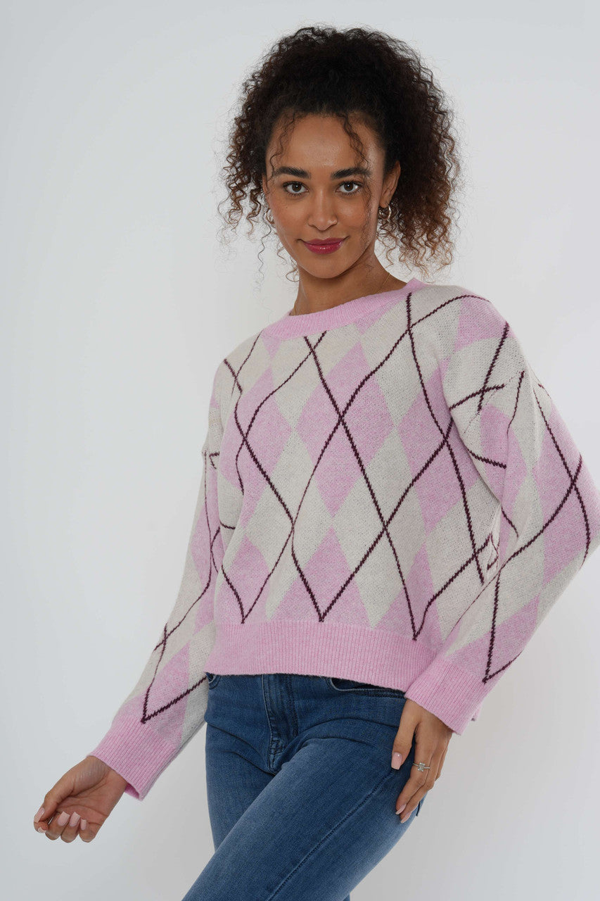 Argylegebreide trui - Roze