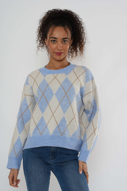 Argylegebreide trui - Blauw