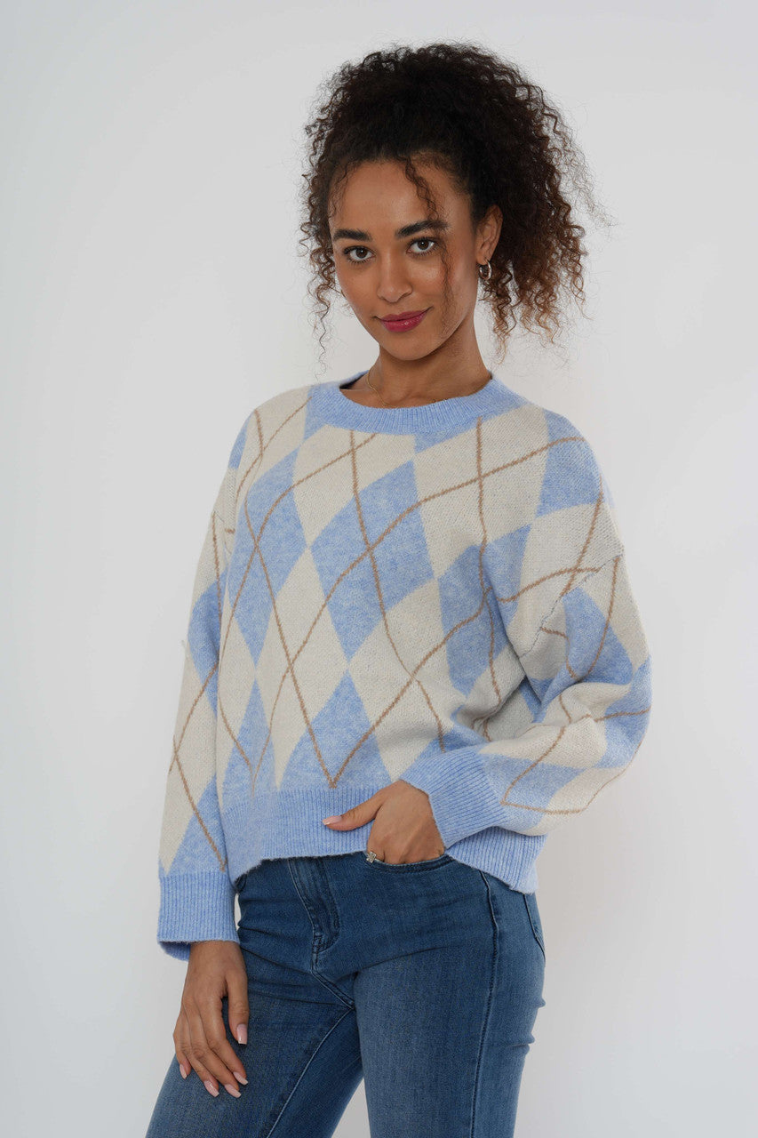 Argylegebreide trui - Blauw