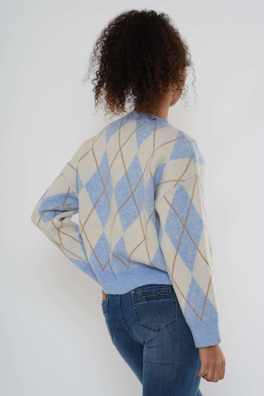 Argylegebreide trui - Blauw