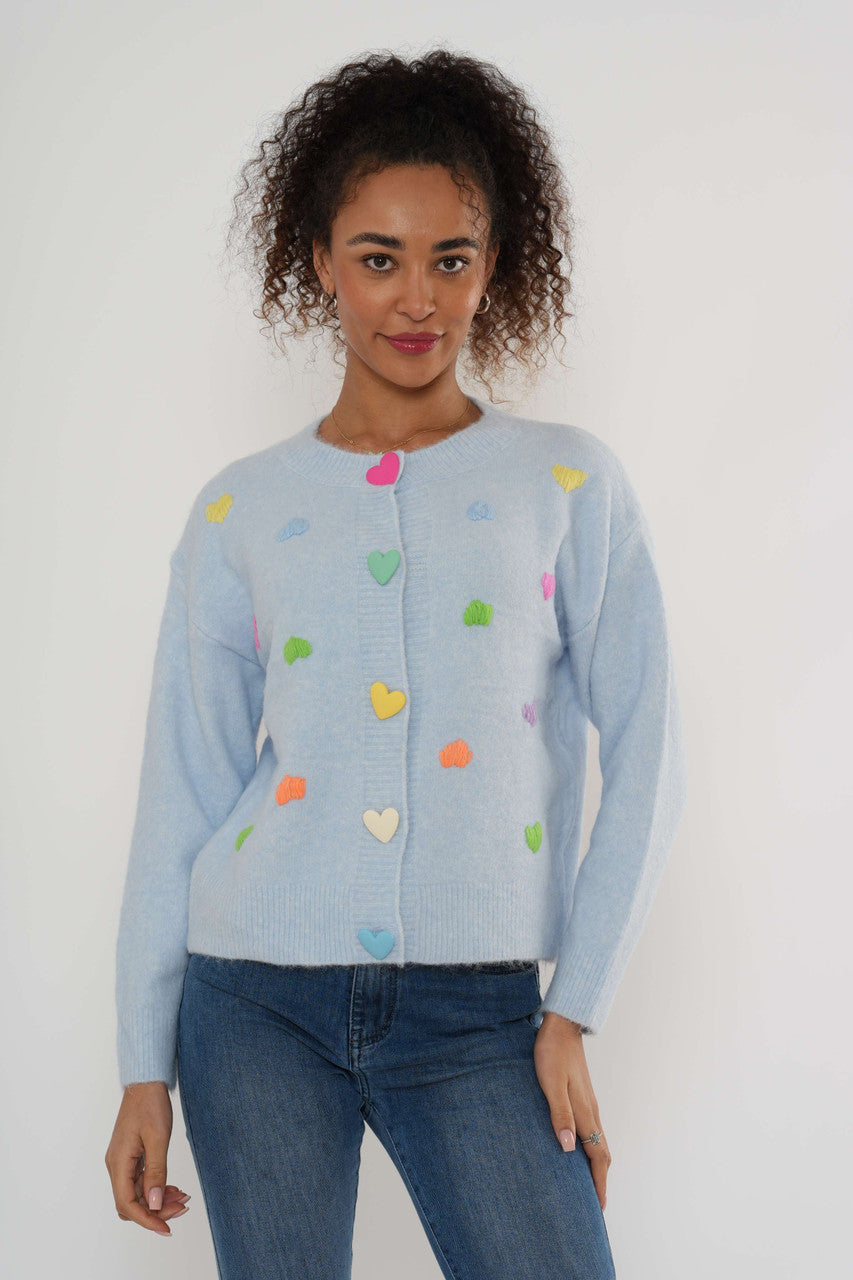 Gebreid vest met hartjesdetail – Zachtblauw