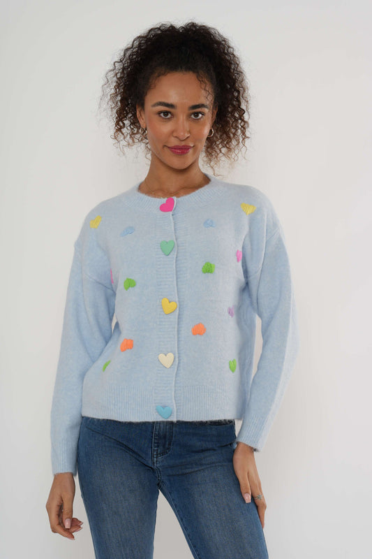 Gebreid vest met hartjesdetail – Zachtblauw