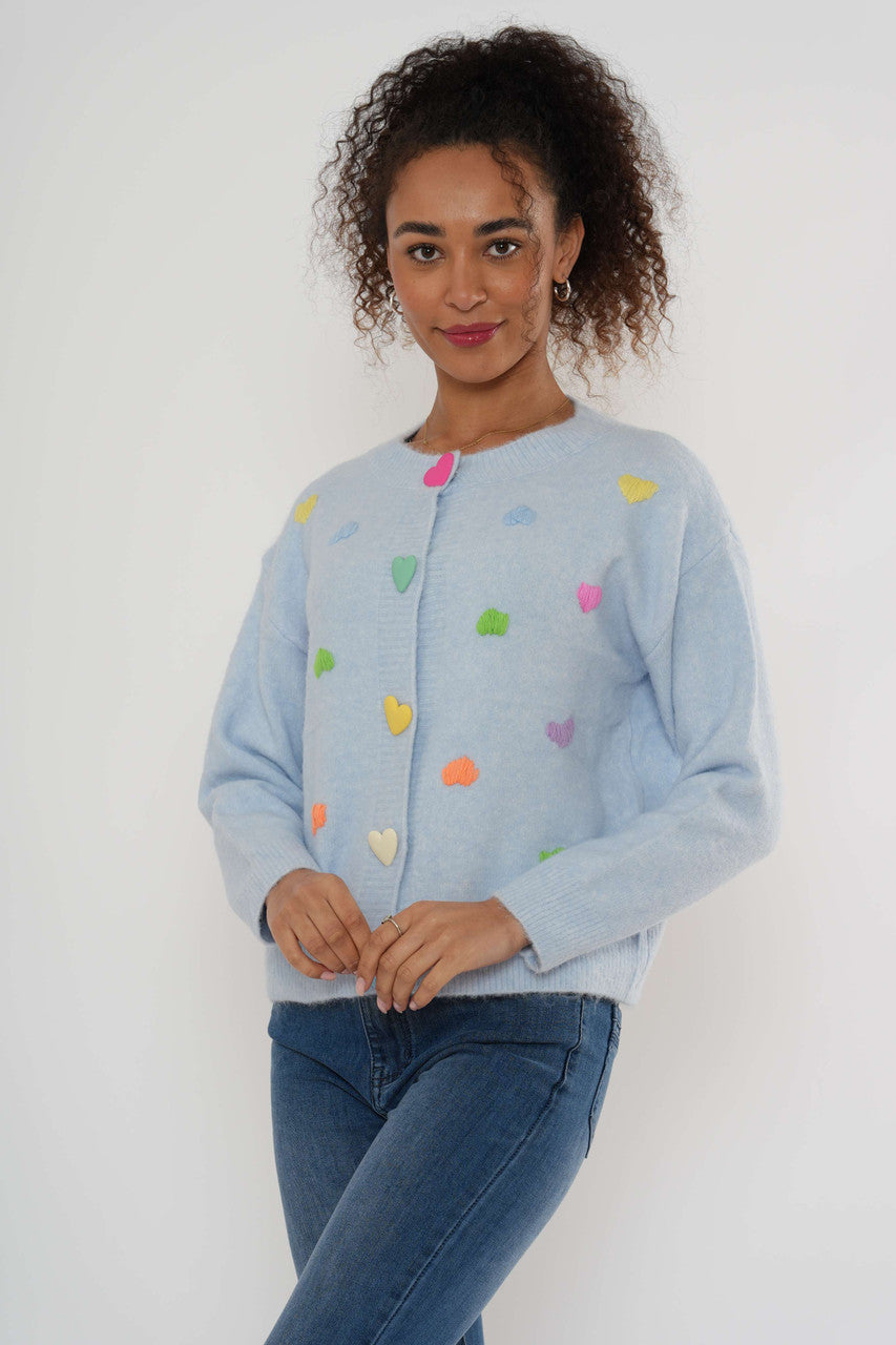 Gebreid vest met hartjesdetail – Zachtblauw
