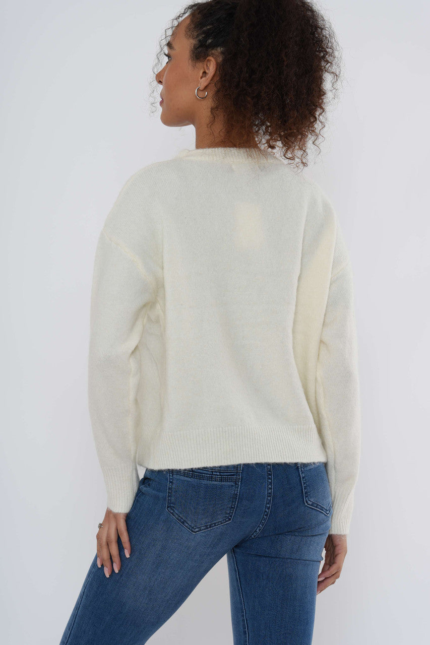 Gebreide trui met strikdetail – Wit