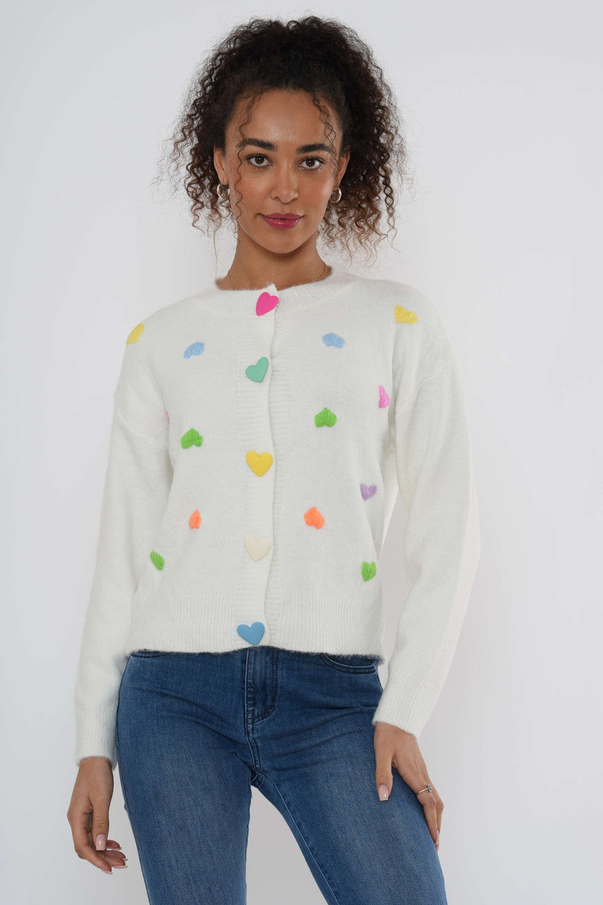 Gebreid vest met hartjesdetails – Wit