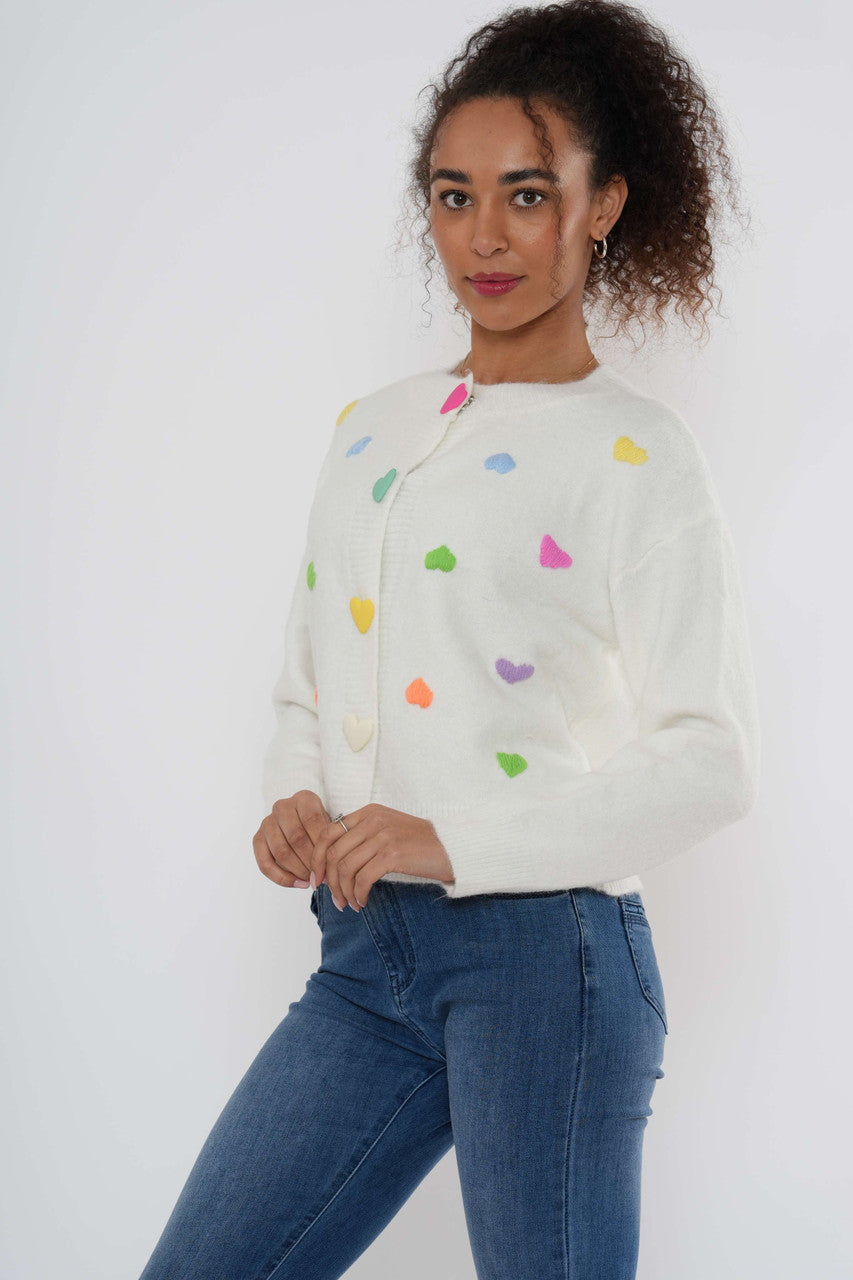 Gebreid vest met hartjesdetails – Wit