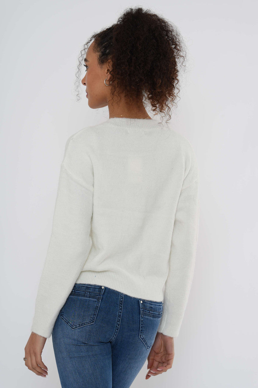 Gebreid vest met hartjesdetails – Wit