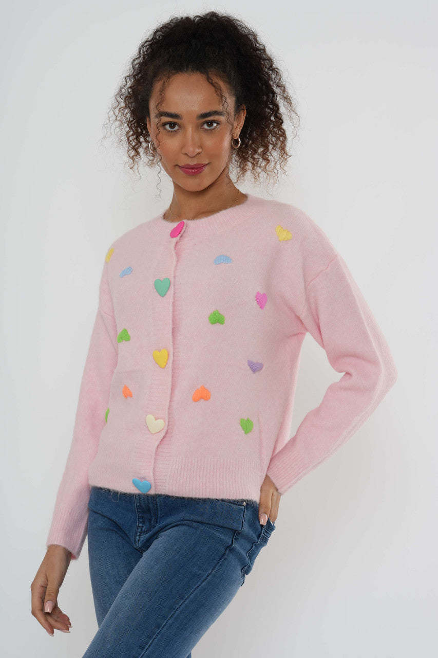 Heart Detail Knit Cardigan – Soft Pink