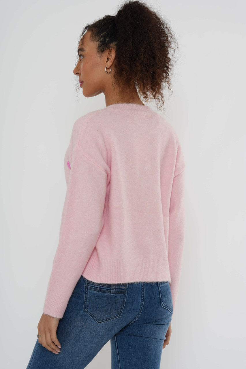 Heart Detail Knit Cardigan – Soft Pink