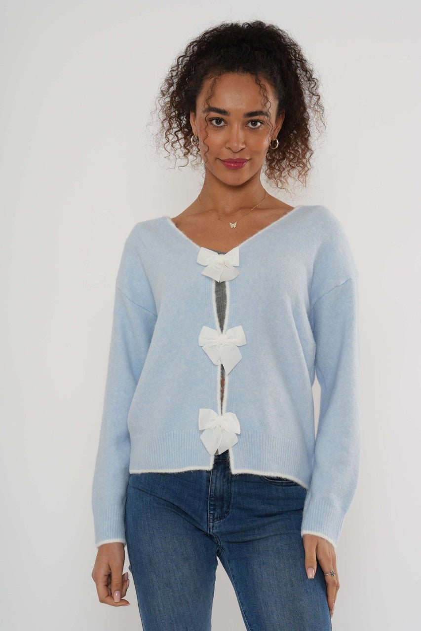 Gebreid vest met ronde voorkant – Zachtblauw