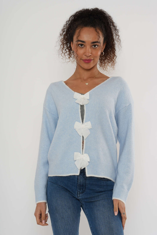 Gebreid vest met ronde voorkant – Zachtblauw