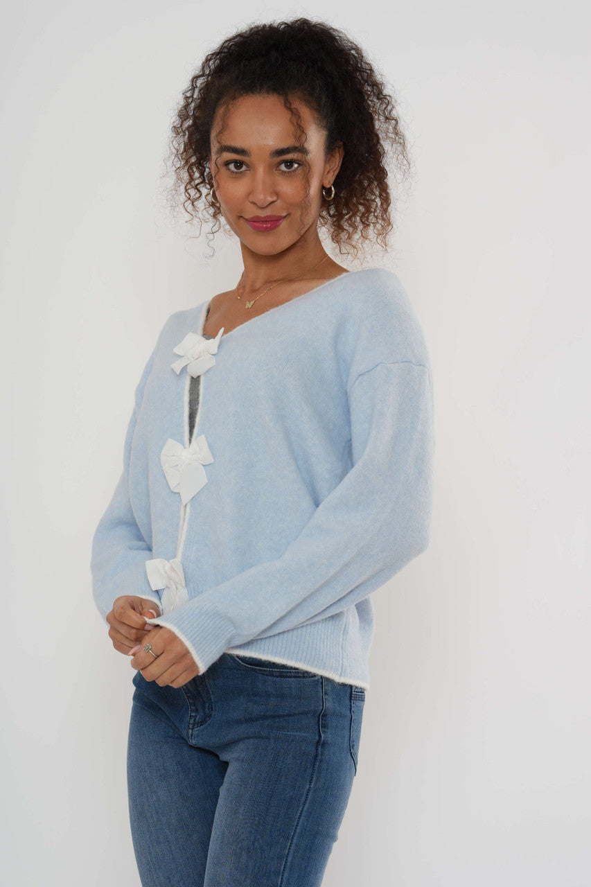 Gebreid vest met ronde voorkant – Zachtblauw