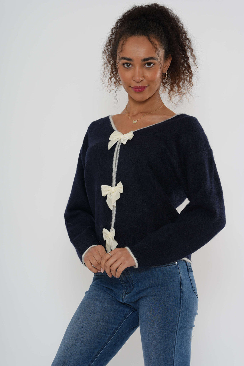 Gebreid vest met boegvoorkant – Zwart