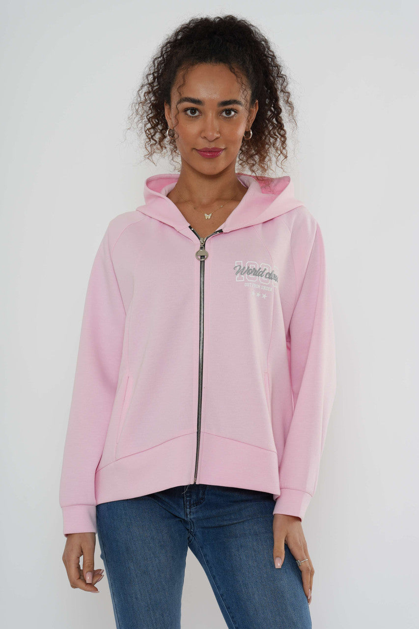 Hoodie met rits en graphic print – Zachtroze