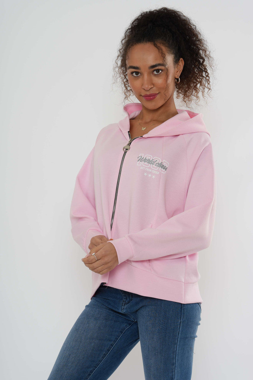 Hoodie met rits en graphic print – Zachtroze