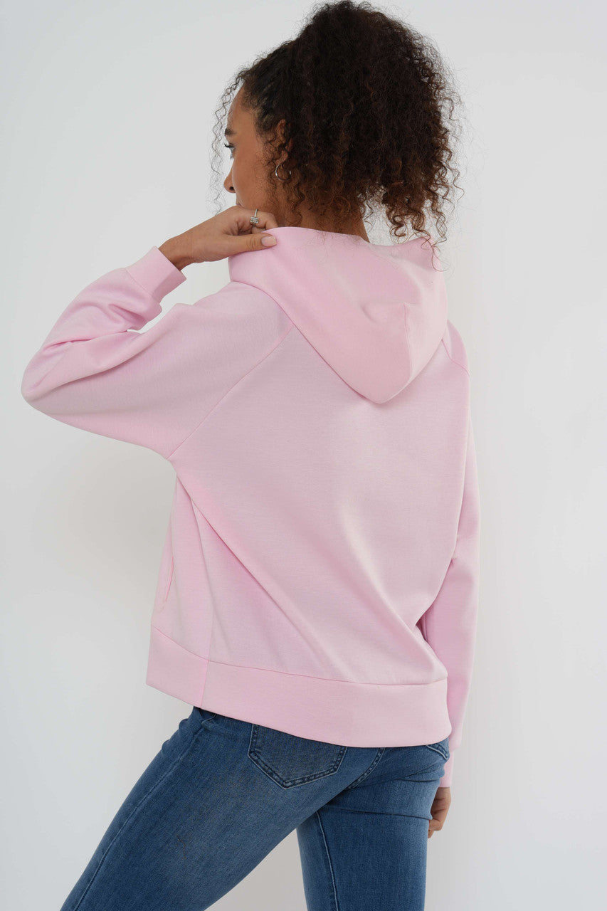 Hoodie met rits en graphic print – Zachtroze