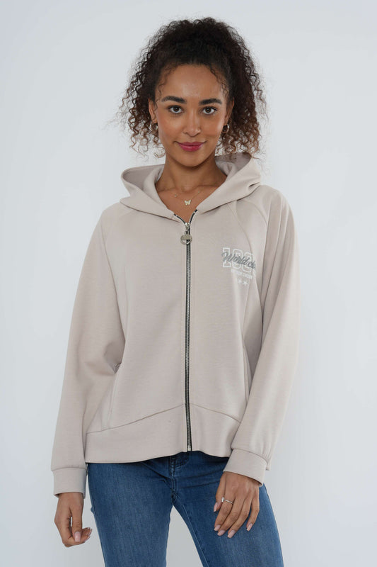 Grafische hoodie met rits – Beige