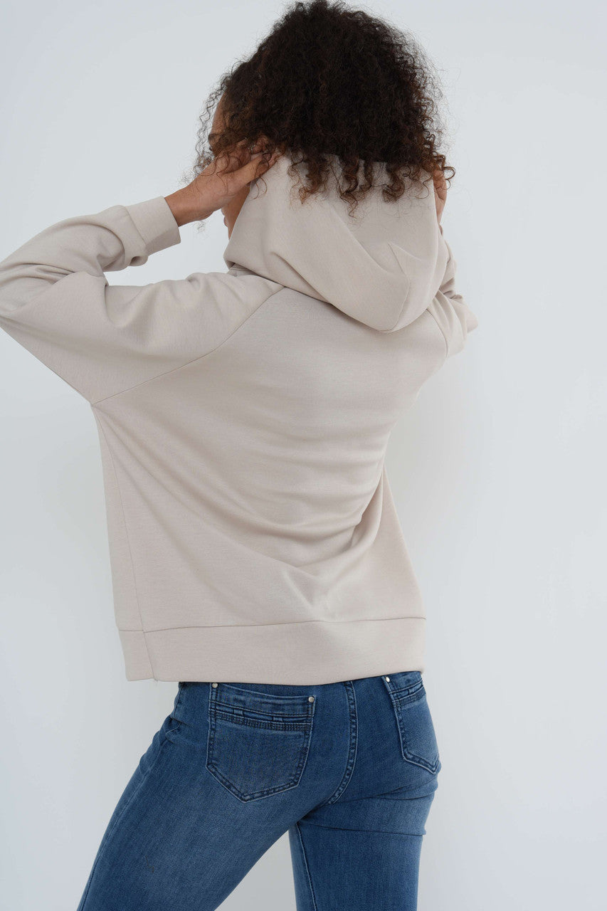 Grafische hoodie met rits – Beige