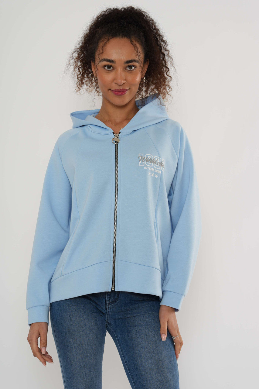Graphic hoodie met rits – Zachtblauw