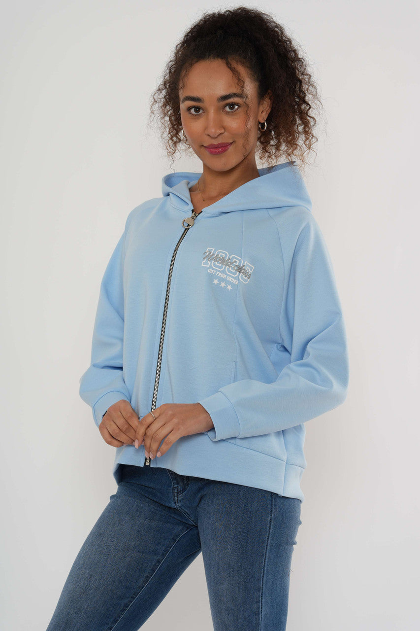 Graphic hoodie met rits – Zachtblauw