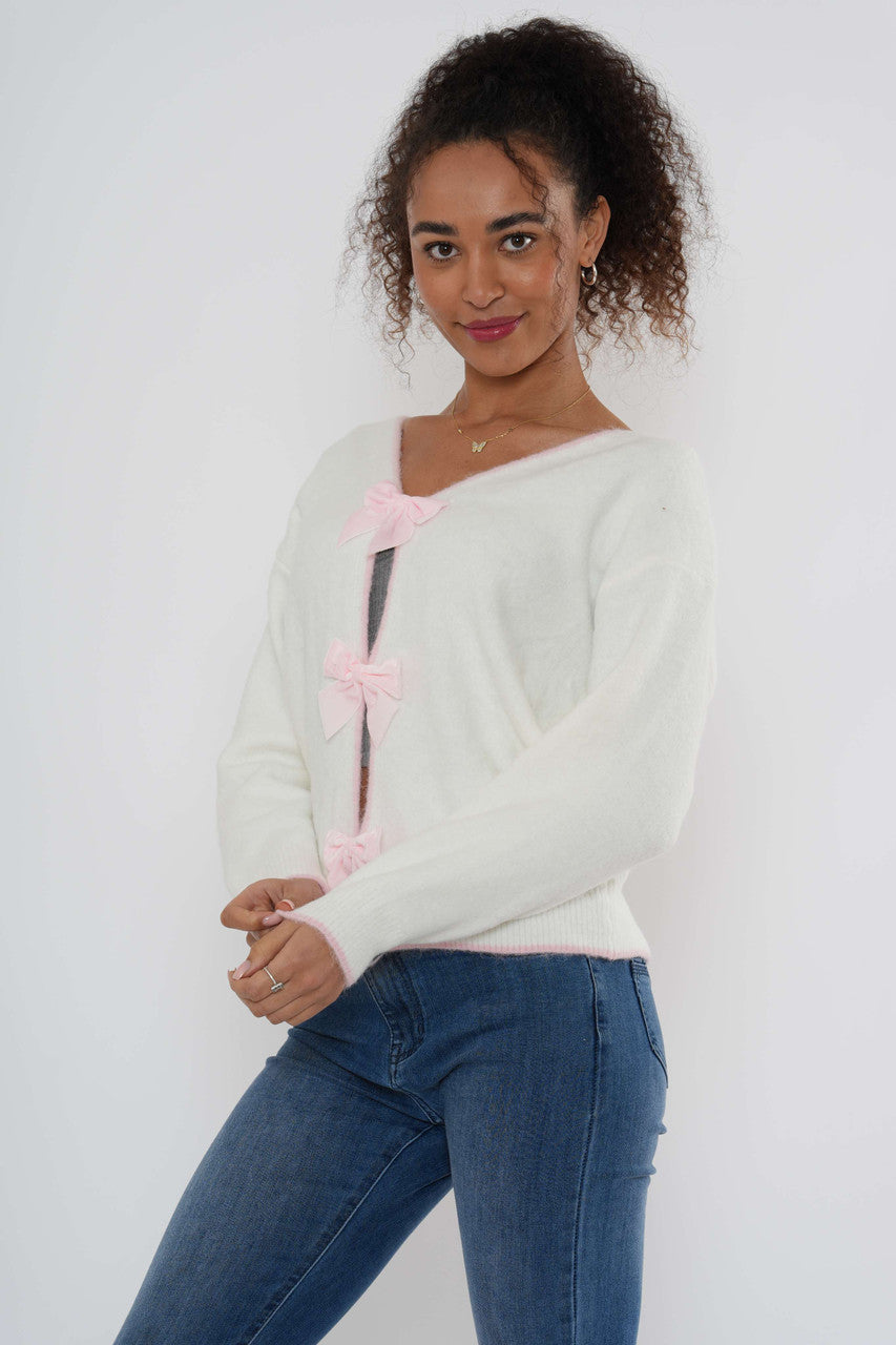 Copy of Bow Front Knit Cardigan – White
