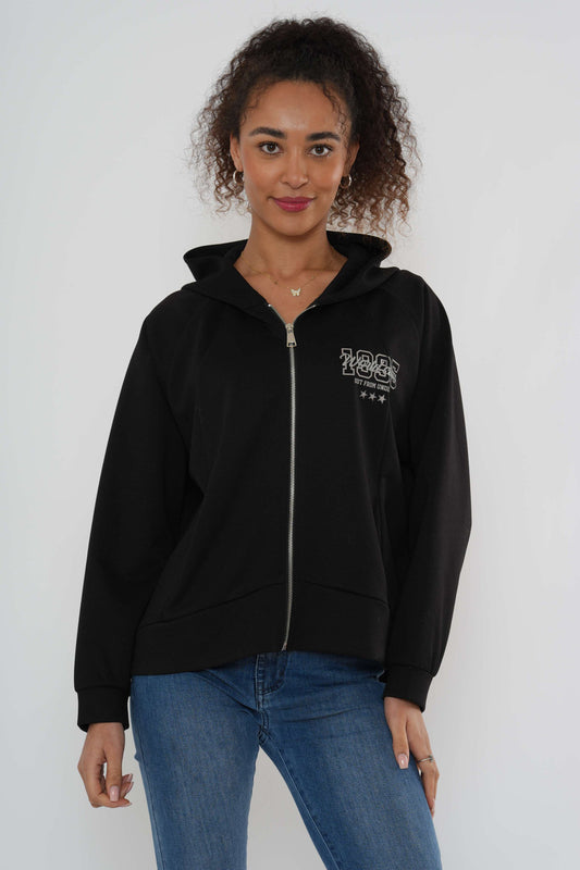 Graphic Zip-Through Hoodie – Black