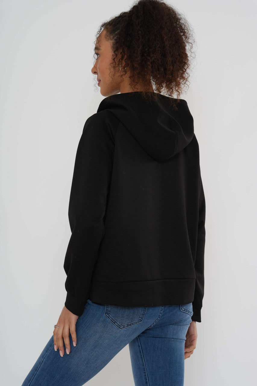 Graphic Zip-Through Hoodie – Black