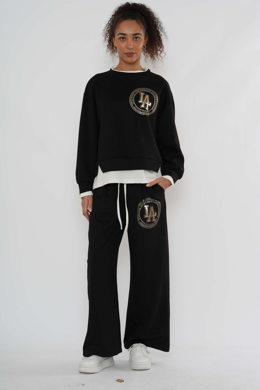 Sweatshirt & joggingbroek-set met logo – Zwart